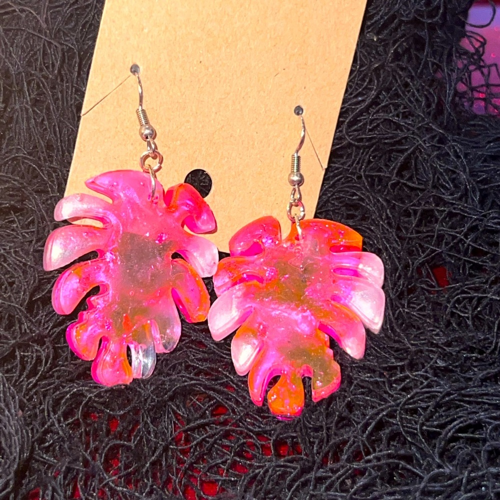 Bright Pink Resin Earrings